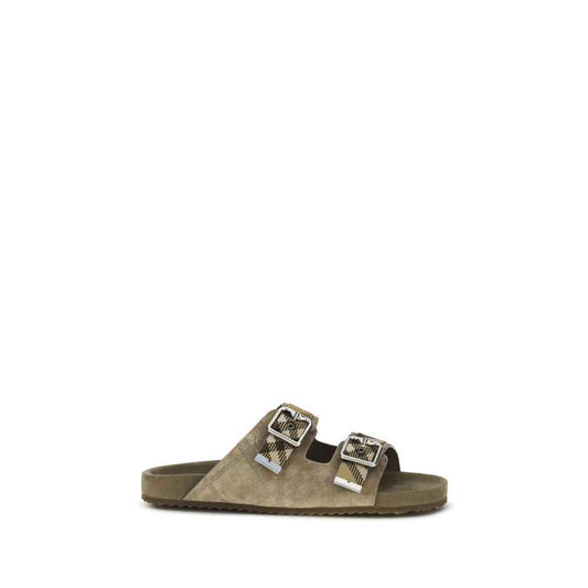 Beige Calf Leather Bos Taurus Flat Sandals