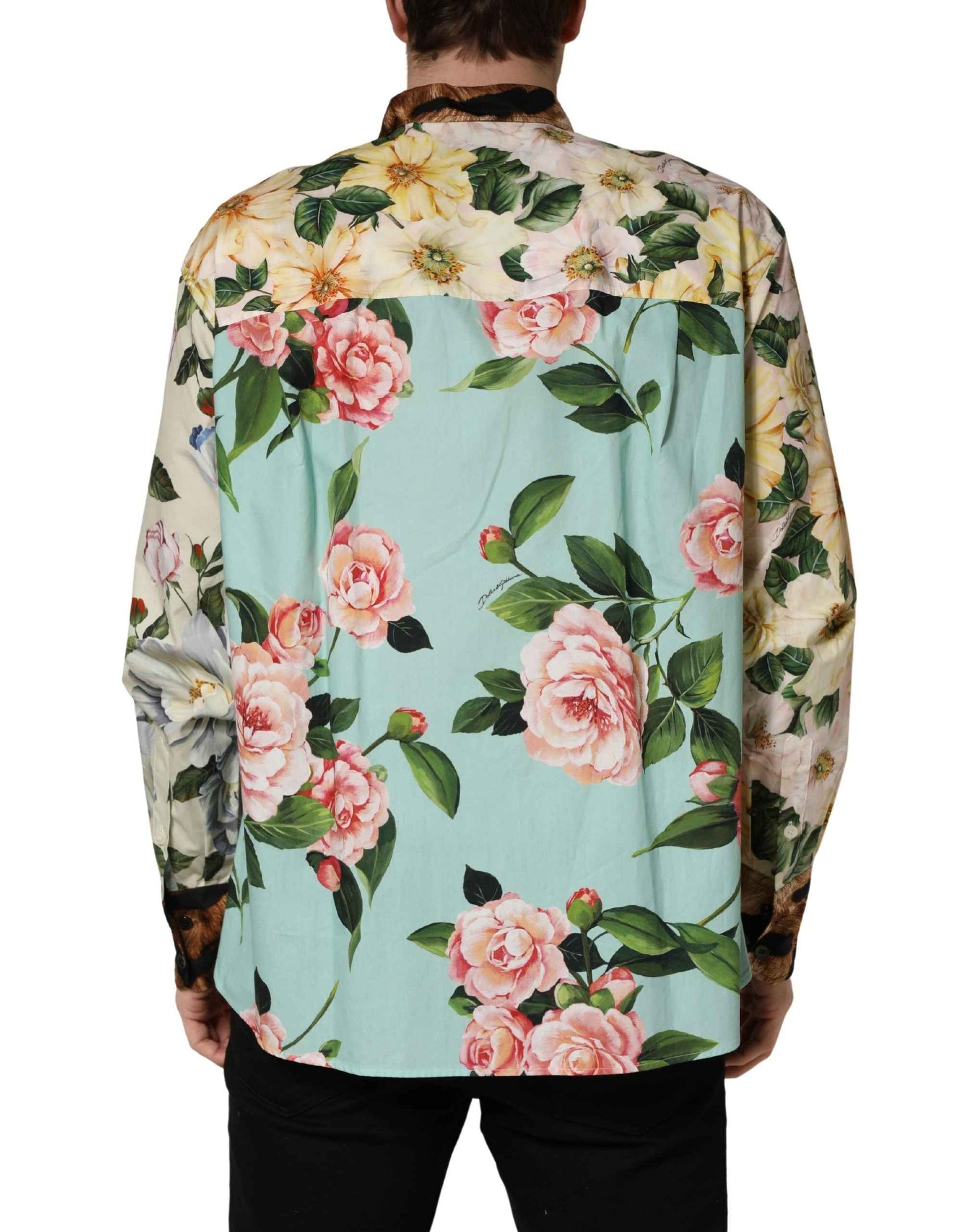 Multicolor Floral Animal Print Collared Shirt