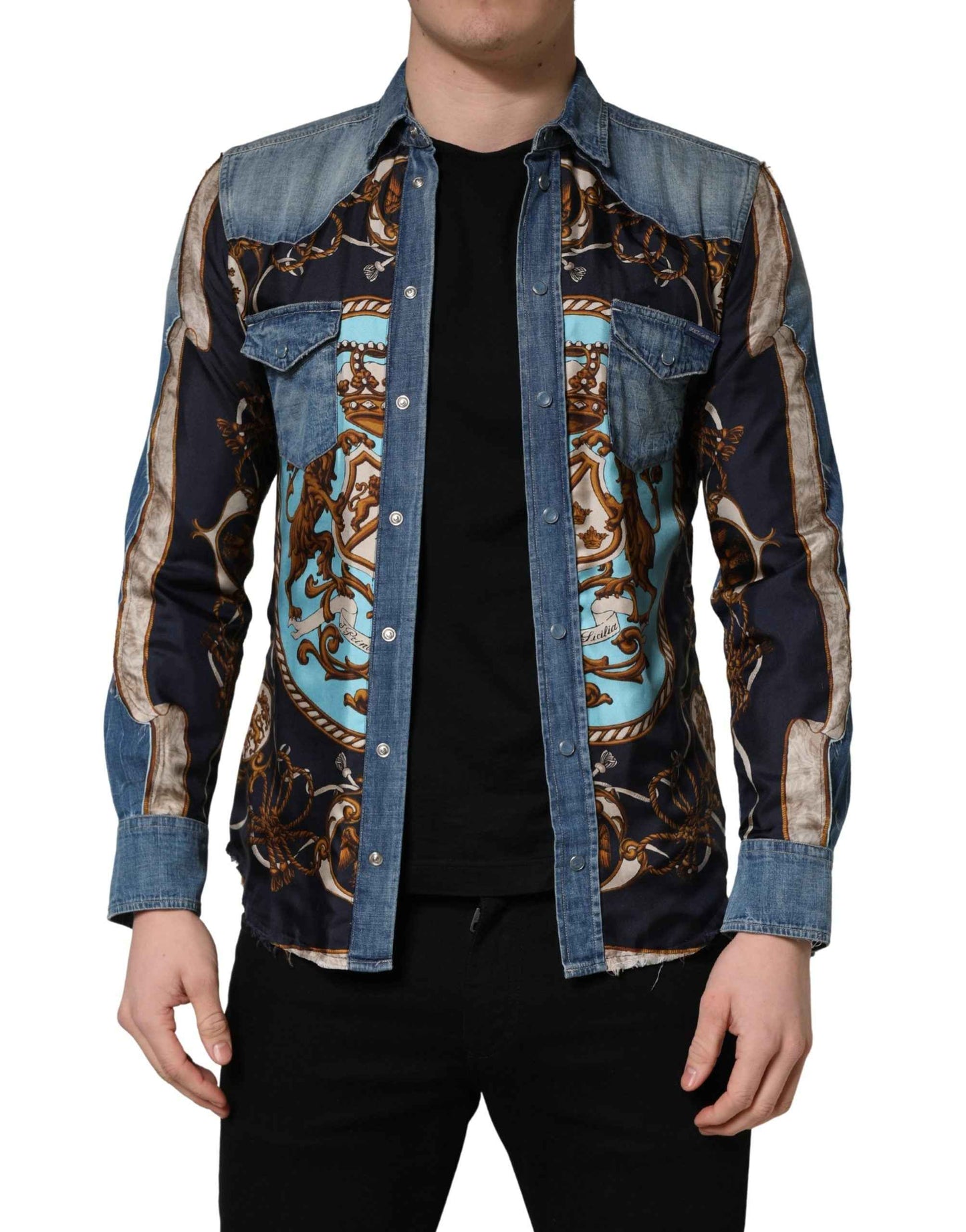 Blue Baroque Cotton Button Down Denim Shirt