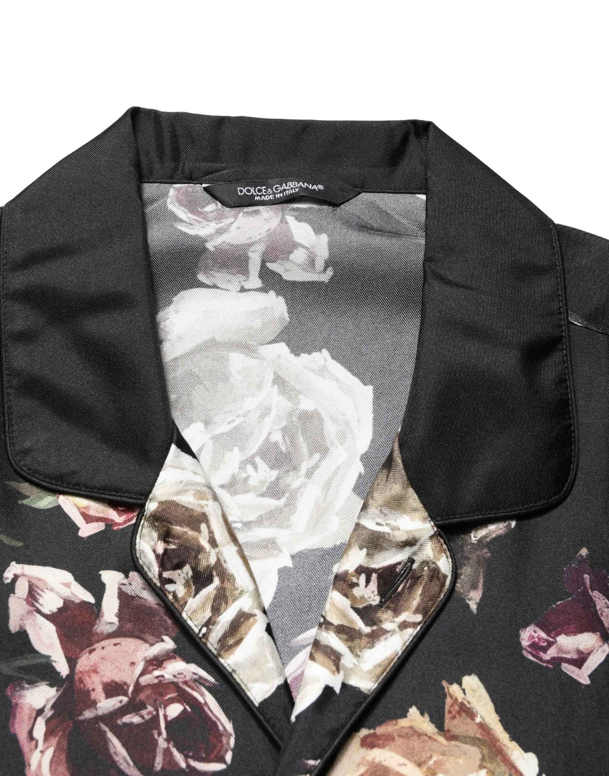 Black Floral Print Long Sleeves Casual Shirt