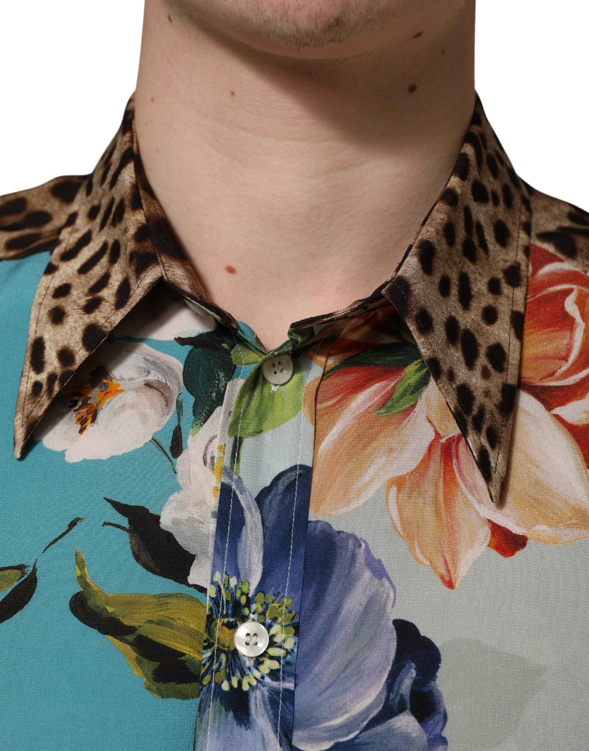 Multicolor Floral Animal Print Collared Shirt