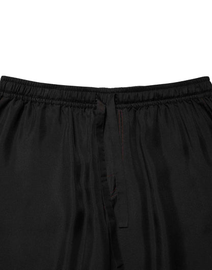 Black Silk Drawstring Men Bermuda Shorts