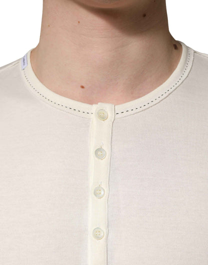 White Long Sleeves Henley Pullover Sweater