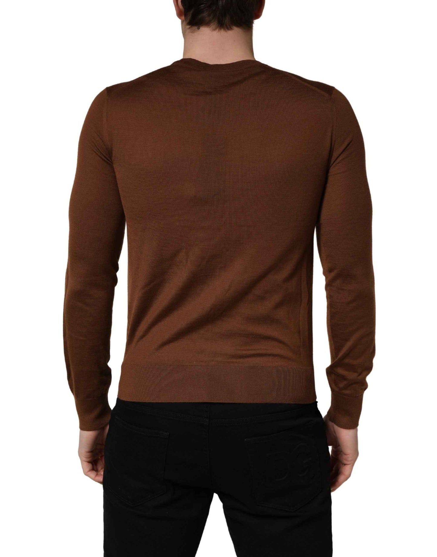 Brown Cashmere Men Crew Neck Pullover Sweater