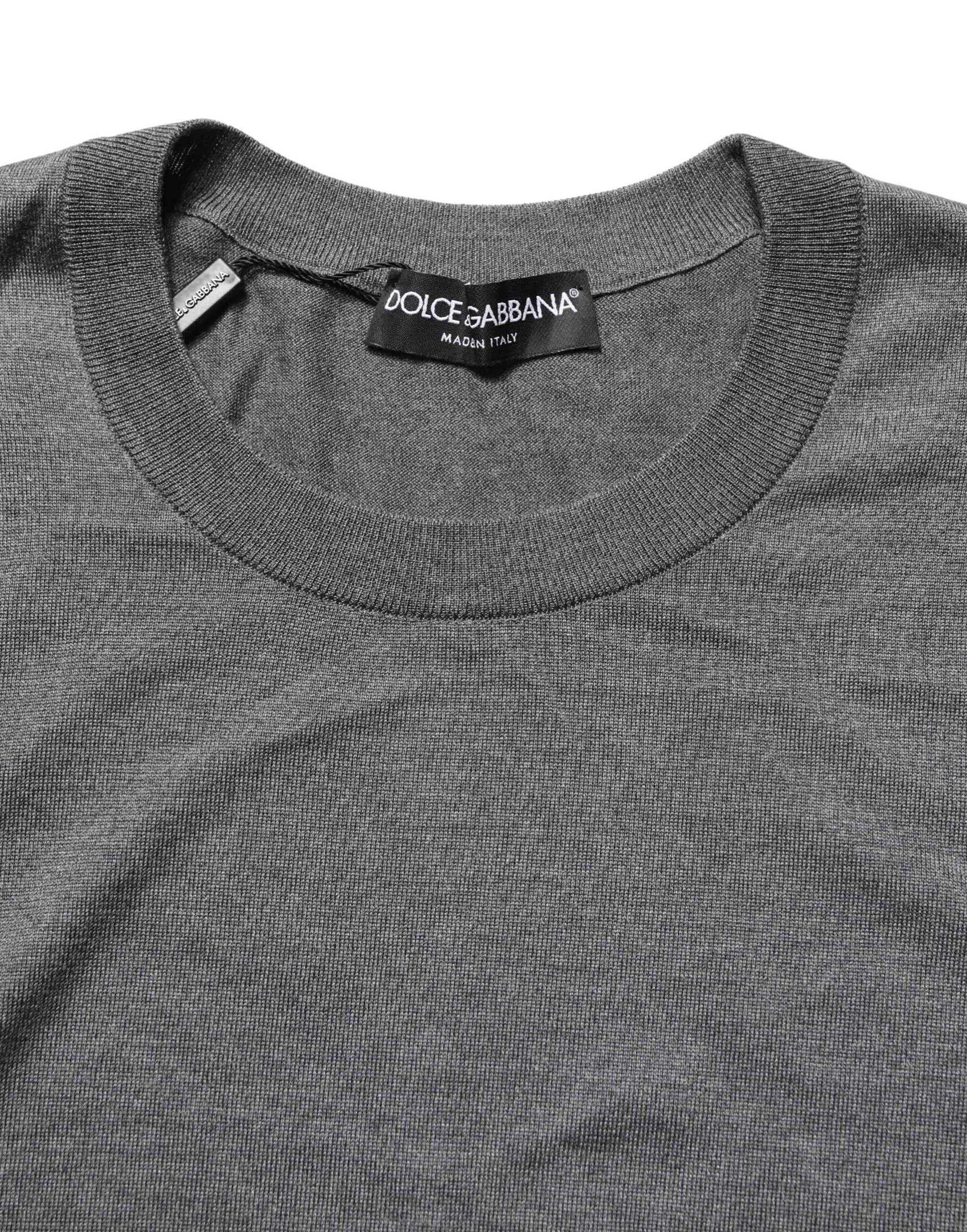 Gray Long Sleeves Crew Neck Pullover Sweater