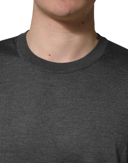 Gray Long Sleeves Crew Neck Pullover Sweater