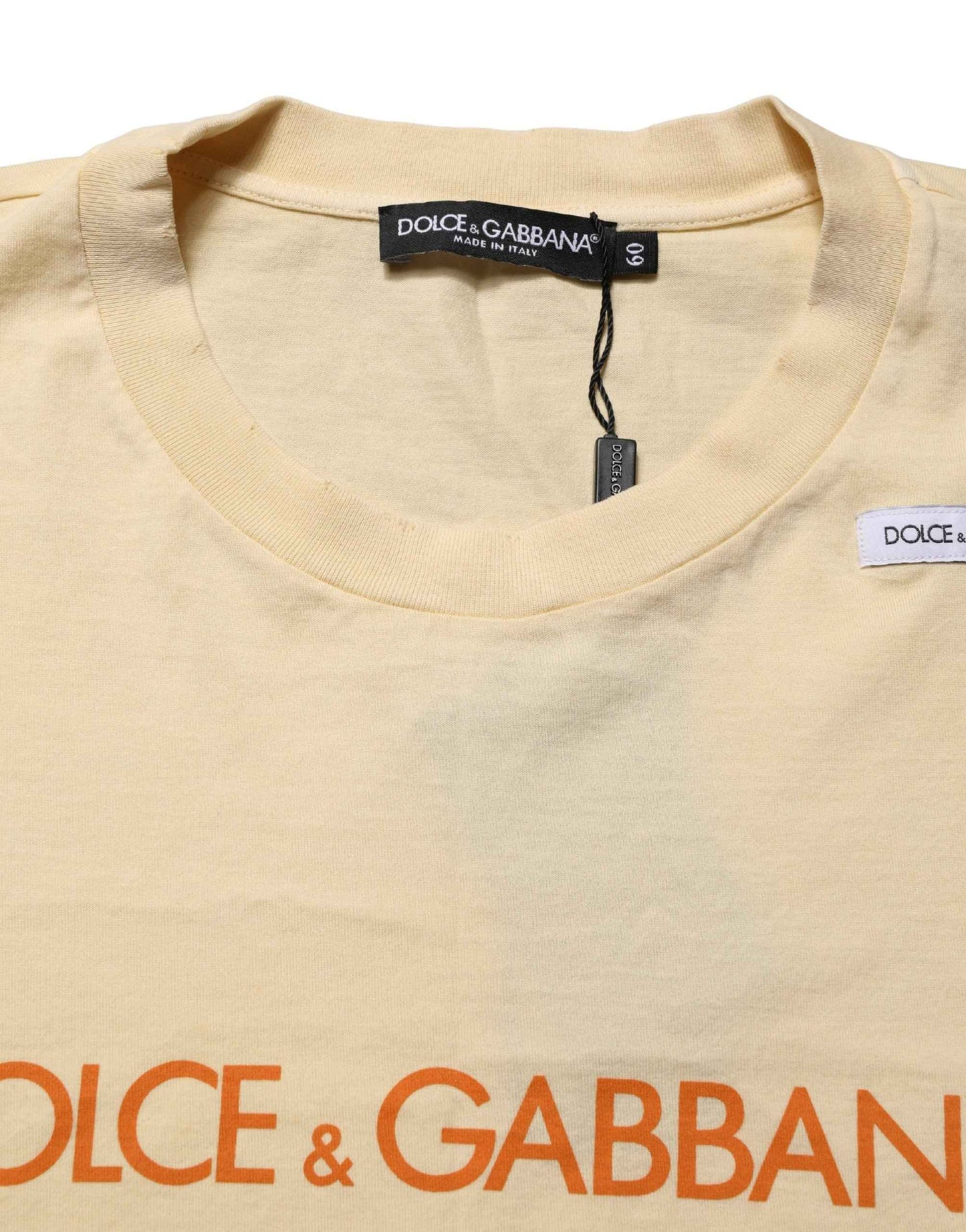 Yellow Logo Print Cotton Crew Neck T-shirt
