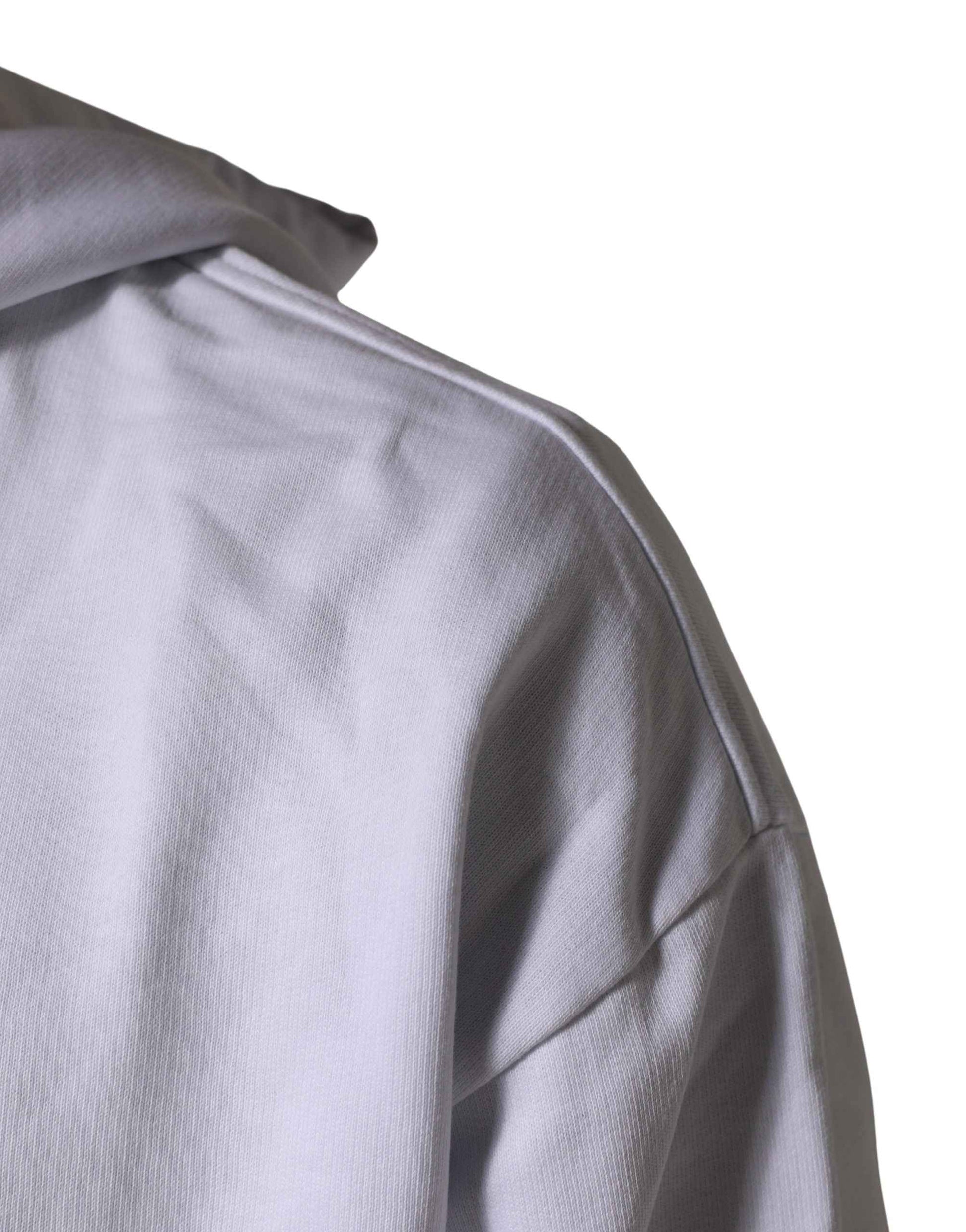 White Logo Print Cotton Hooded Sweatshirt Sweater