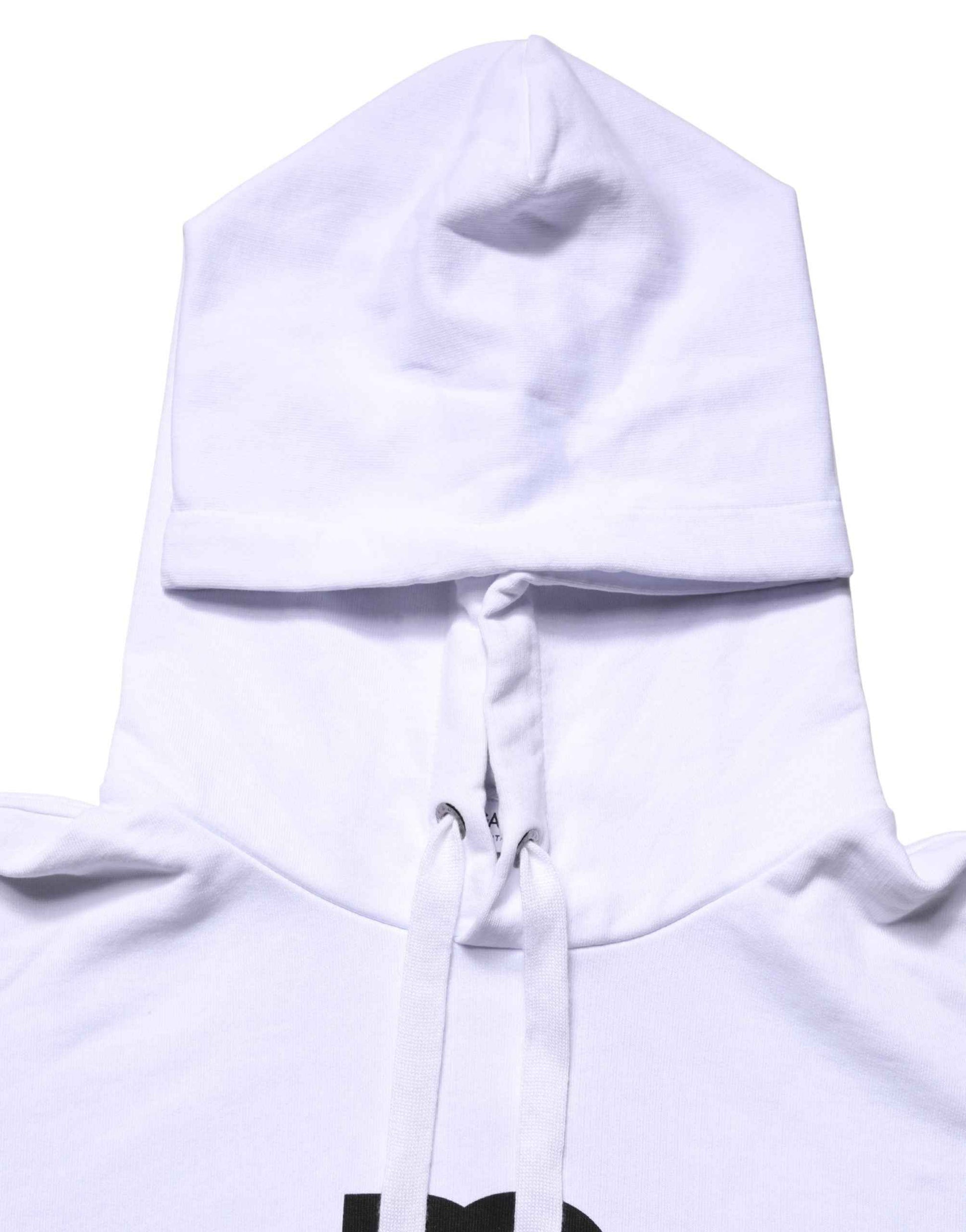 White Logo Print Cotton Hooded Sweatshirt Sweater