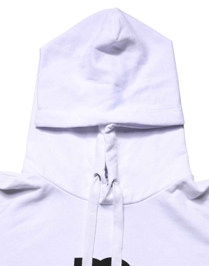 White Logo Print Cotton Hooded Sweatshirt Sweater