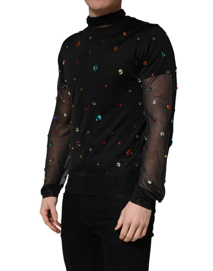 Black Crystal Embellished TurtleNeck Sweater