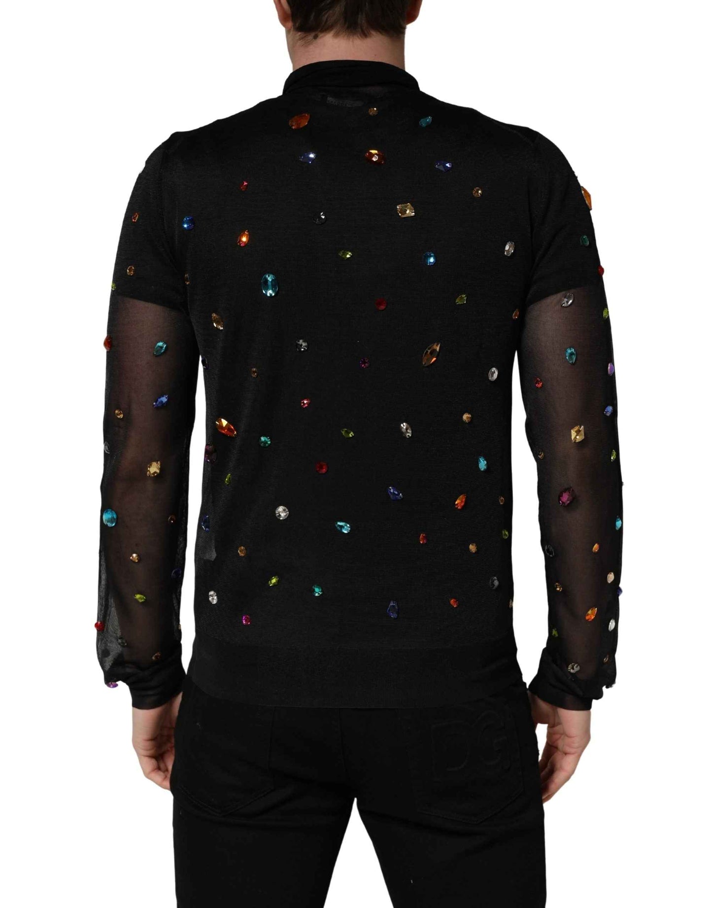 Black Crystal Embellished TurtleNeck Sweater