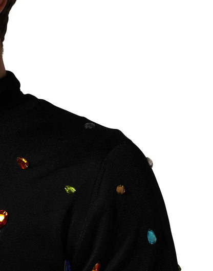 Black Crystal Embellished TurtleNeck Sweater