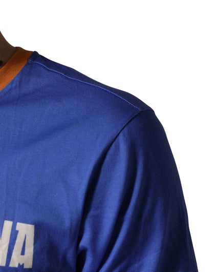 Blue Pasta Graphic Print Cotton Men Crewneck T-shirt