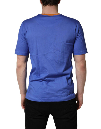 Blue Pasta Graphic Print Cotton Men Crewneck T-shirt