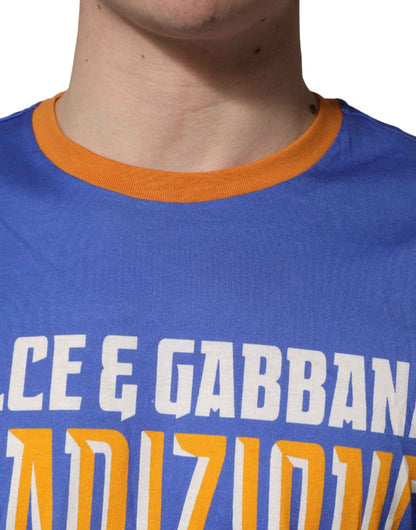 Blue Pasta Graphic Print Cotton Men Crewneck T-shirt