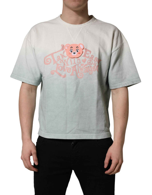 Green Tie-Dye Graphic Print Cotton Crewneck  T-shirt