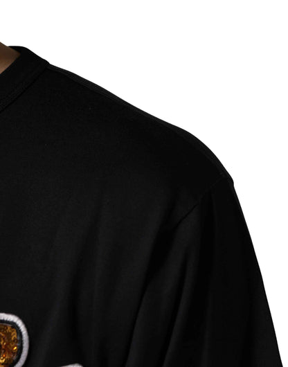 Black Angel Print Cotton Crew Neck T-shirt
