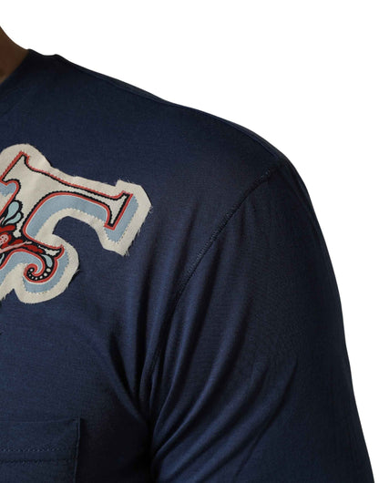 Navy Blue Cotton Graphic Crew Neck T-shirt