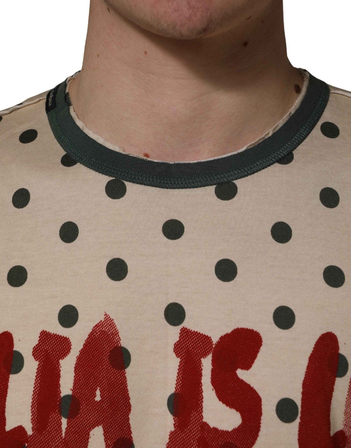 Beige Cotton Polka Dot Graphic Tee T-shirt