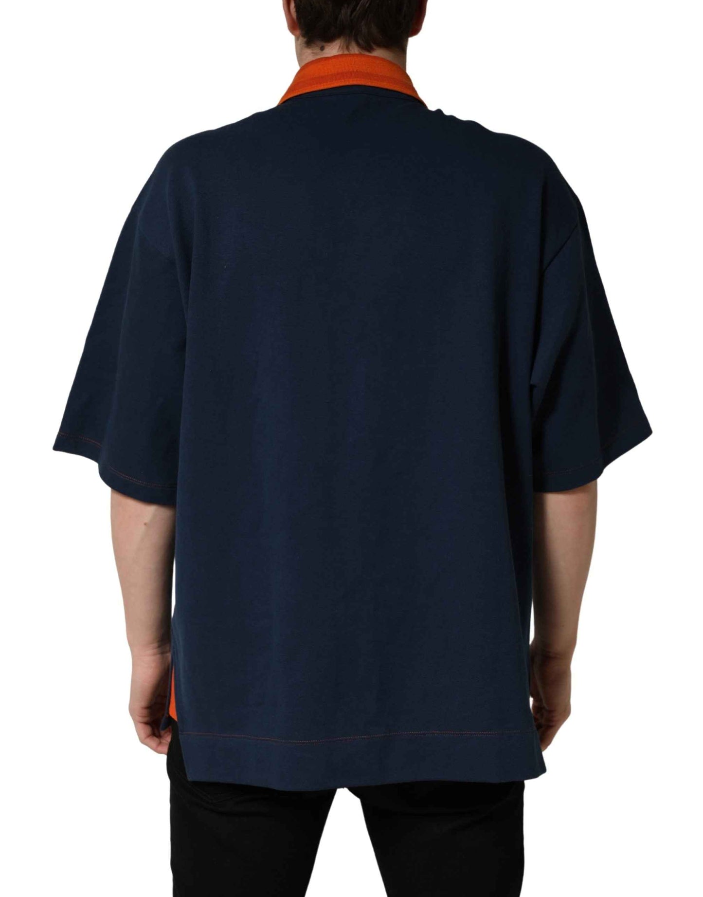 Navy Blue Cotton Logo Short Sleeves Men Polo T-shirt