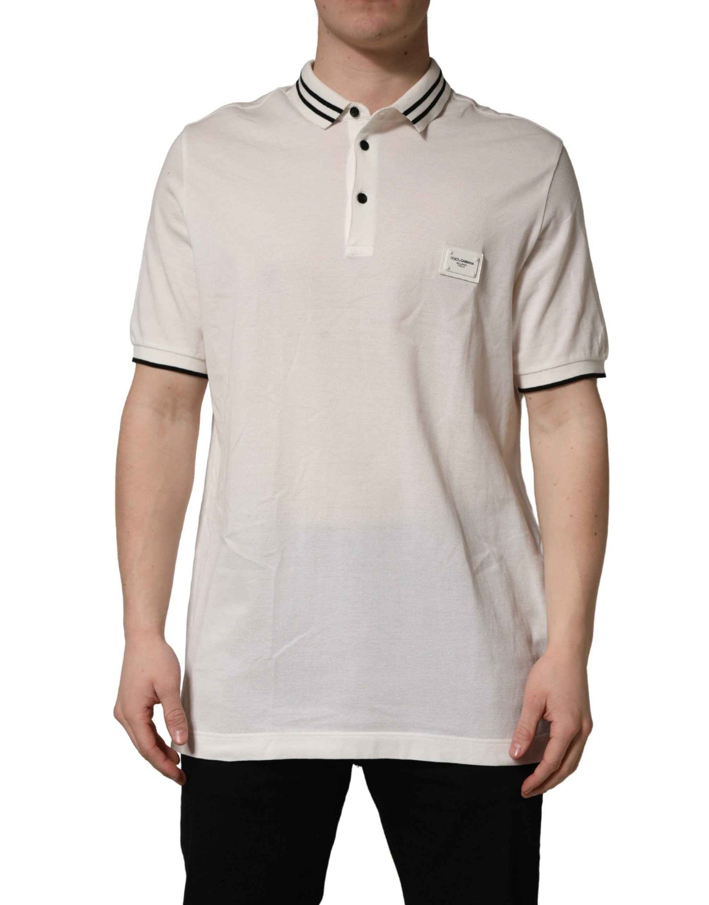 White Logo Plaque Short Sleeve Polo T-shirt