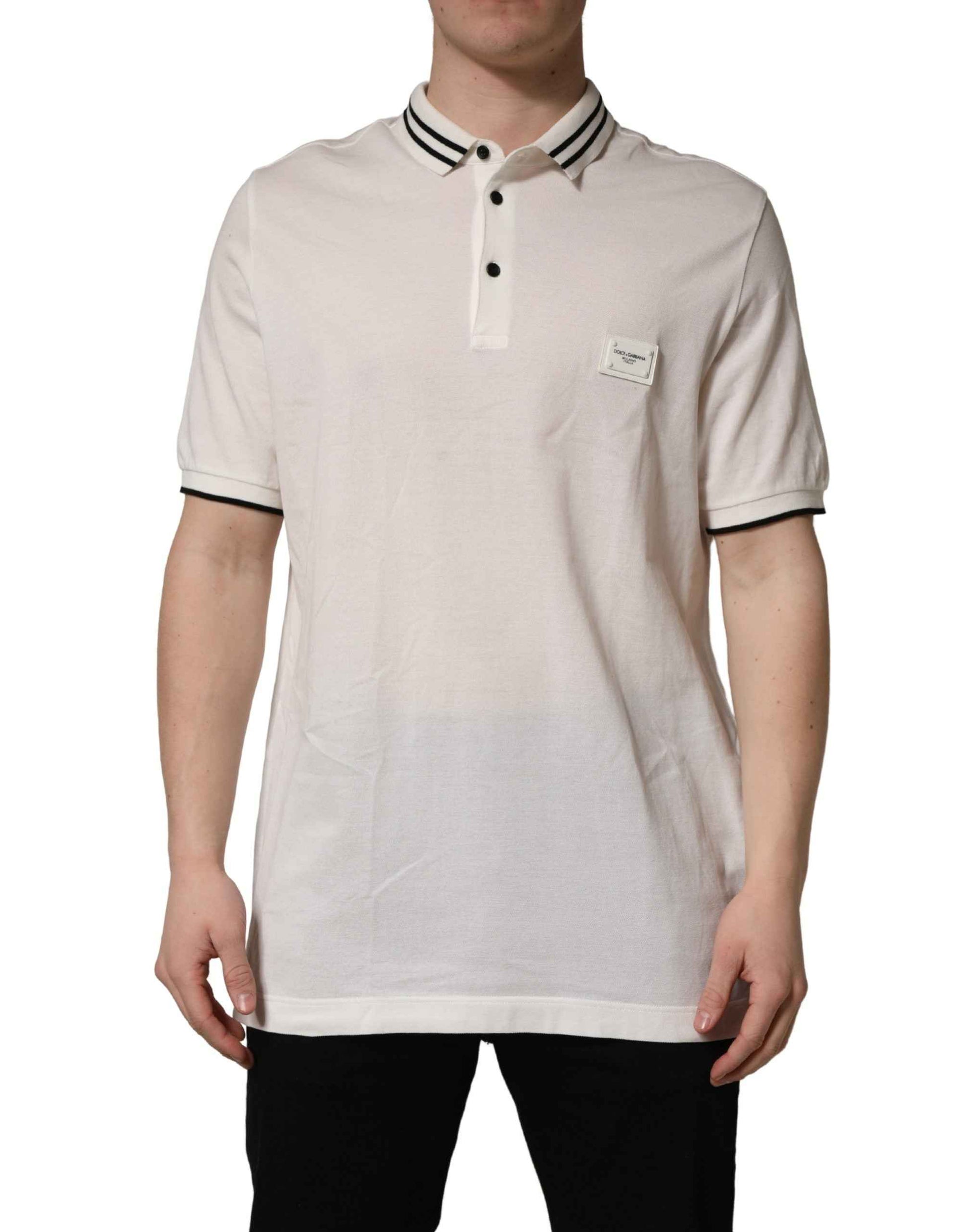 White Logo Plaque Short Sleeve Polo T-shirt