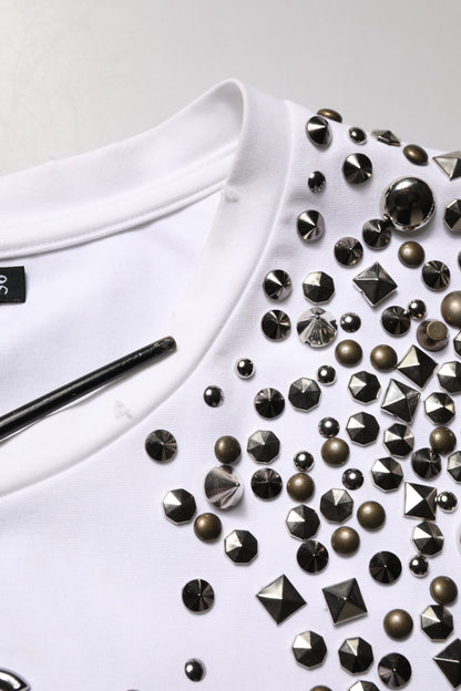 White Rhinestones Sleeveless Round Neck T-shirt