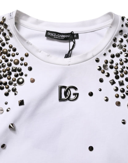 White Rhinestones Sleeveless Round Neck T-shirt