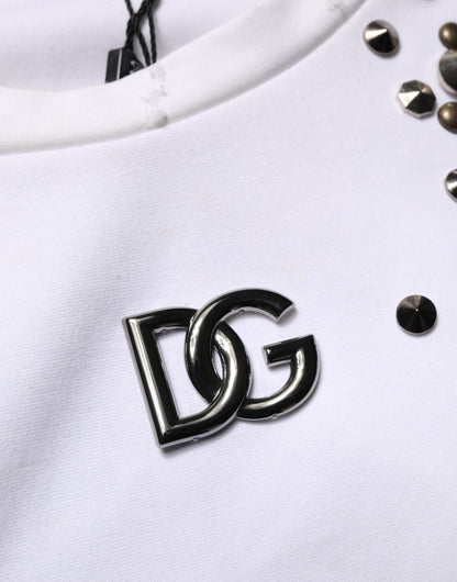 White Rhinestones Sleeveless Round Neck T-shirt
