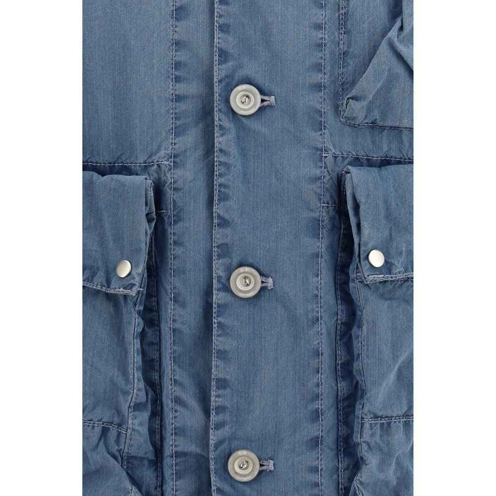 Blue Cotton Full-Length Jacket