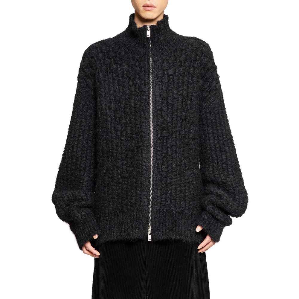 Black Alpaca Leather Cardigan