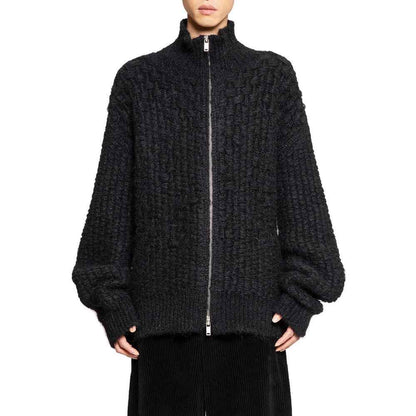 Black Alpaca Leather Cardigan