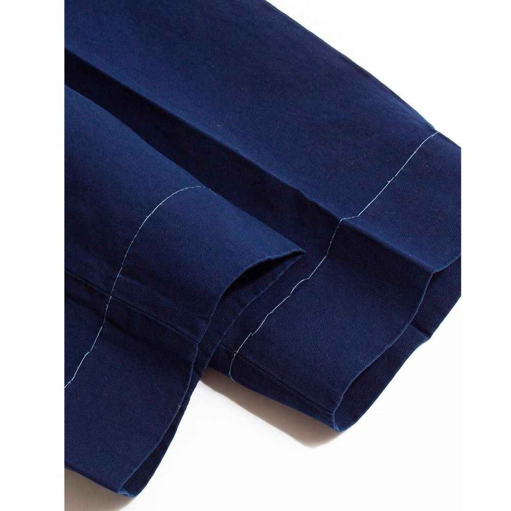 Blue Cotton Casual Pants