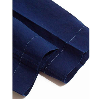 Blue Cotton Casual Pants