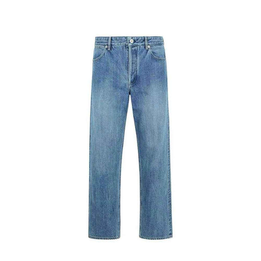 Blue Cotton Straight-Leg Jeans