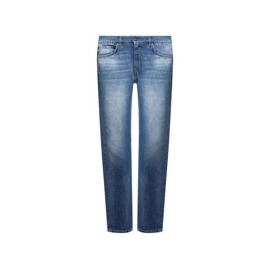 Blue Cotton Straight-Leg Jeans