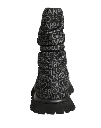 Black Logo Print Lace Up Snow Boots Shoes