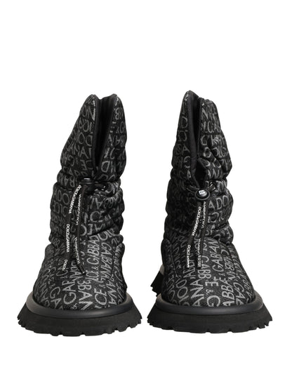 Black Logo Print Lace Up Snow Boots Shoes