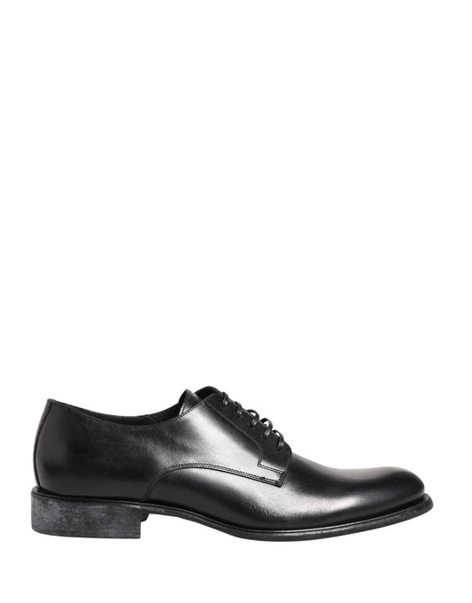 Black Calfskin Leather Derby Men Dress Shoes