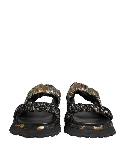 Black Ruching Detail Flats Men Sandals Shoes
