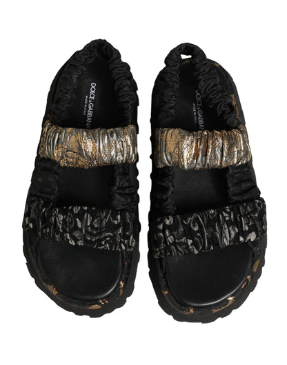 Black Ruching Detail Flats Men Sandals Shoes