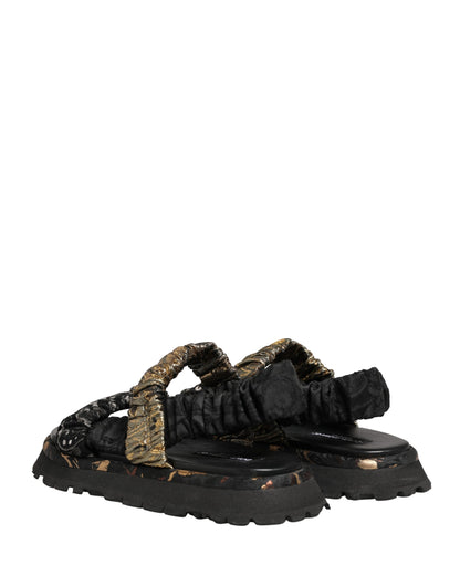 Black Ruching Detail Flats Men Sandals Shoes