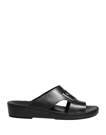 Black Leather Cutout DG Logo Sandals Shoes