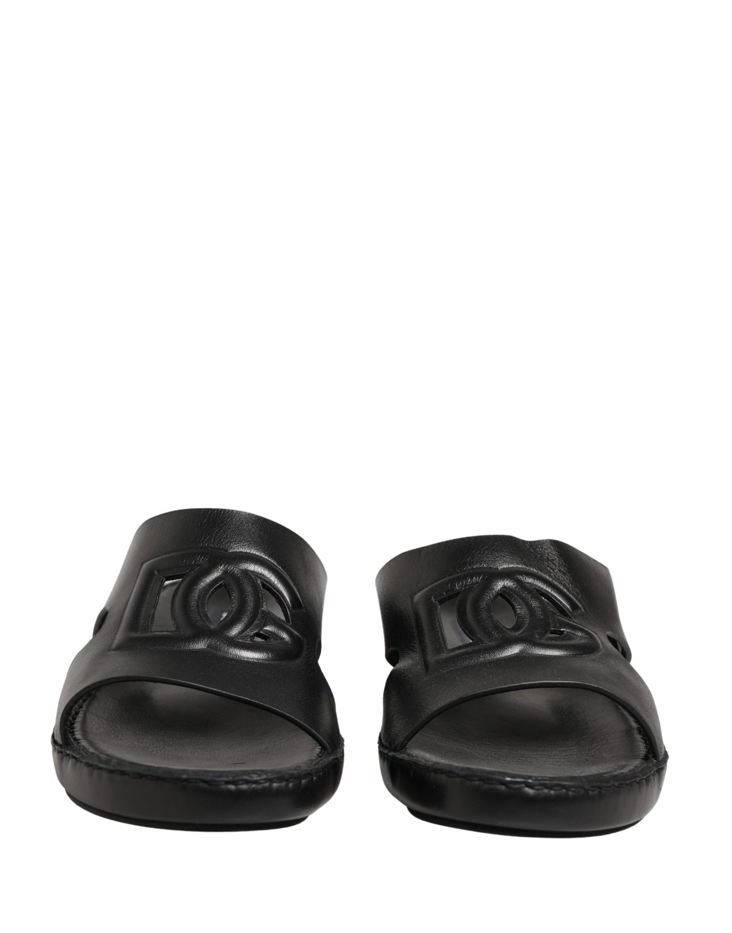 Black Leather Cutout DG Logo Sandals Shoes