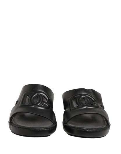 Black Leather Cutout DG Logo Sandals Shoes