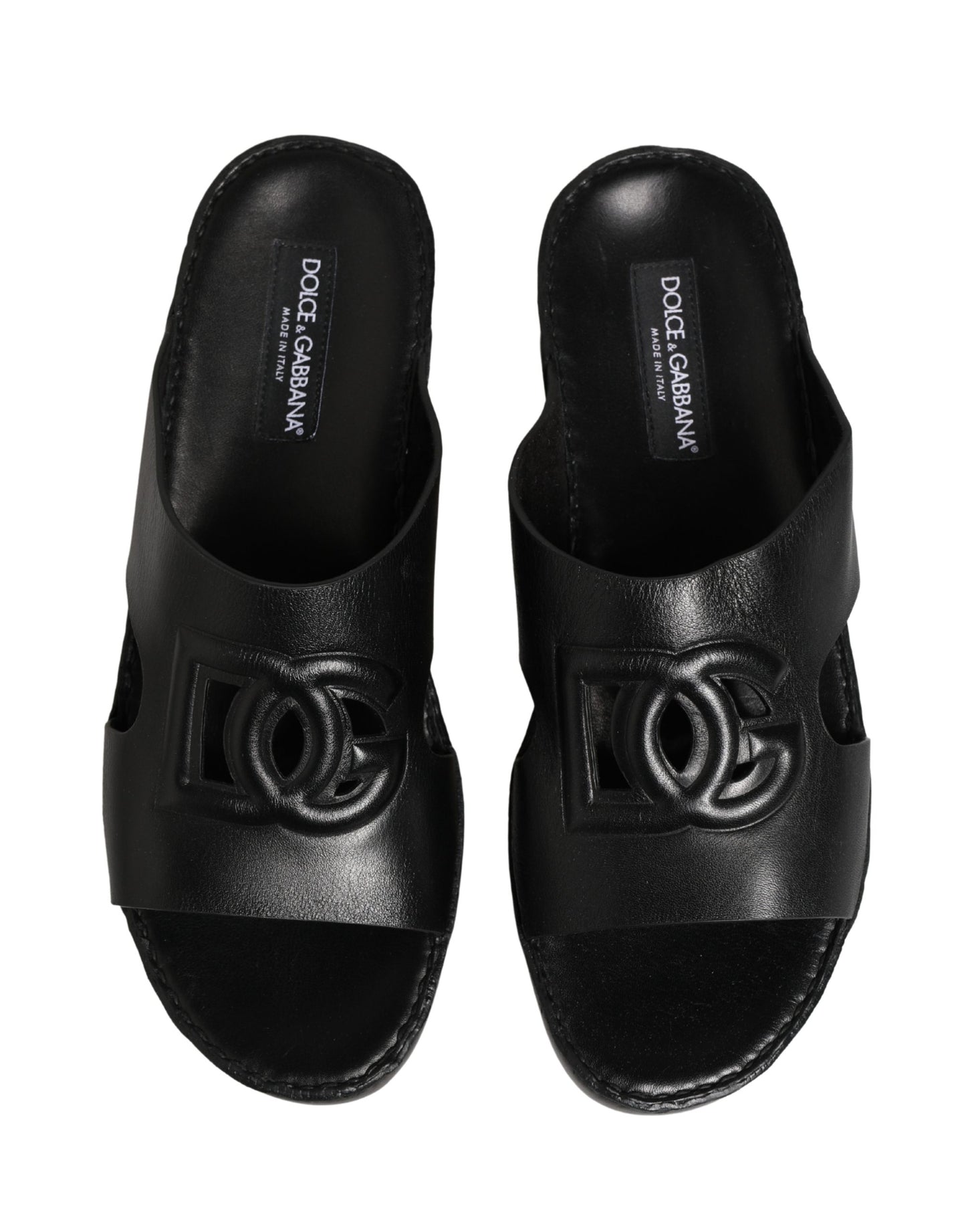 Black Leather Cutout DG Logo Sandals Shoes