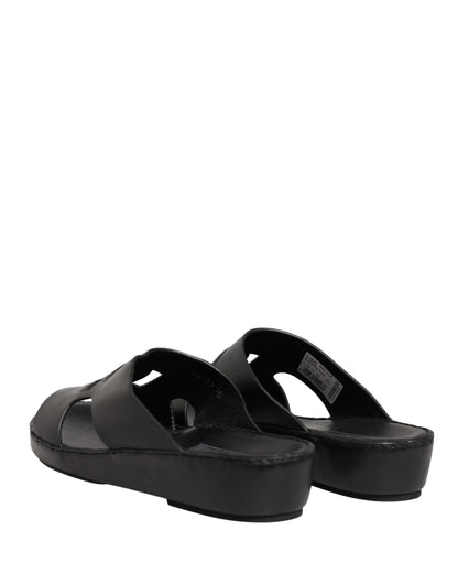 Black Leather Cutout DG Logo Sandals Shoes