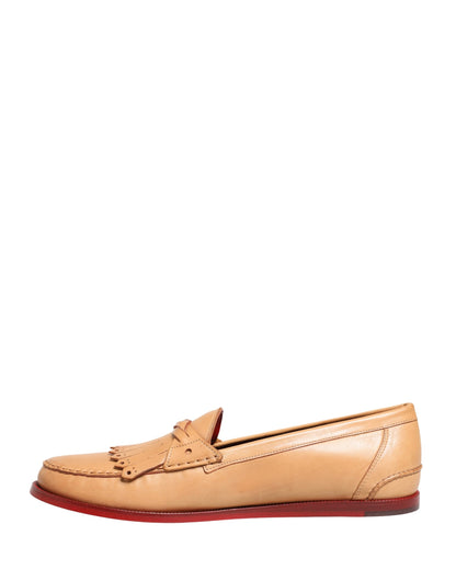 Beige Tassel Leather Men Slip On Loafers Shoes