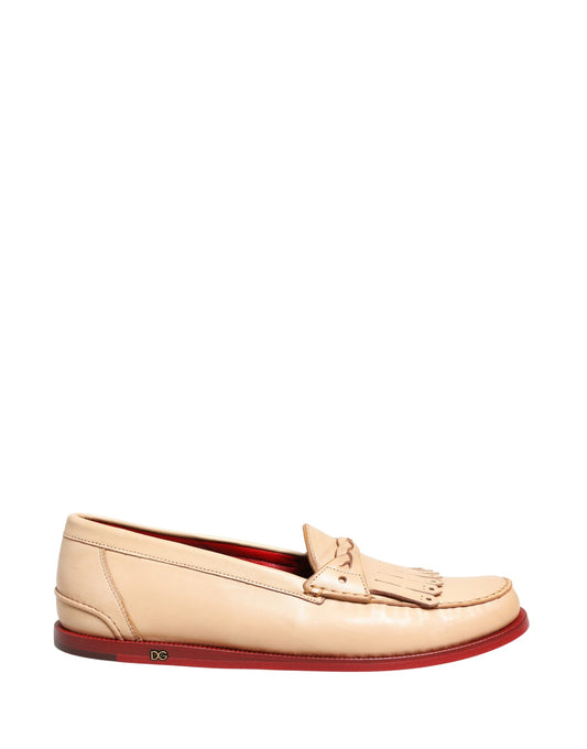 Beige Tassel Leather Men Slip On Loafers Shoes